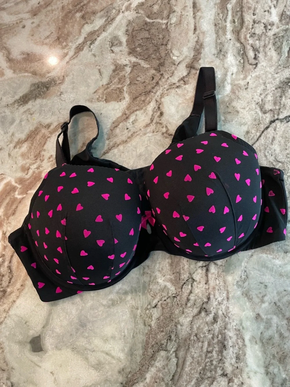 Torrid Bra Black Underwire Hot Pink Hearts 44H